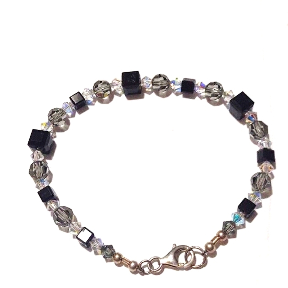 VINTAGE STERLING SILVER .925 BLACK SPINEL AUSTRIAN CRYSTAL 8" BRACELET